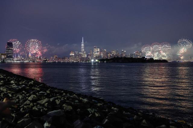Fireworks light up the Manhattan skyline during the Macy's Fourth of July Fireworks celebration in New York City, as seen from Liberty State Park in Jersey City, New Jersey, on July 4, 2026. (Photo by kena betancur / AFP)
