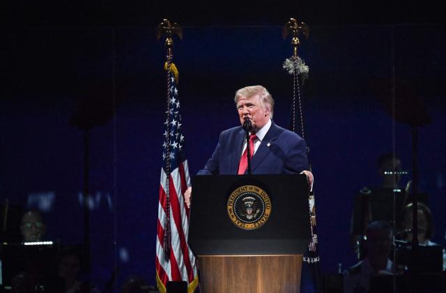 US President Donald Trump speaks during the "Salute to America" Independence Day celebration on the National Mall in Washington, DC, on July 4, 2026. The nation is marking the 250th anniversary of the United States Declaration of Indpendence. (Photo by Alex WROBLEWSKI / AFP)