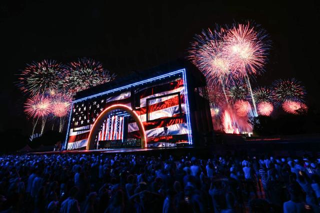 A fireworks display is seen during the "Salute to America" Independence Day celebration on the National Mall in Washington, DC, in the early morning hours of July 5, 2026. The nation is marking the 250th anniversary of the United States Declaration of Indpendence. (Photo by Kent NISHIMURA / AFP)