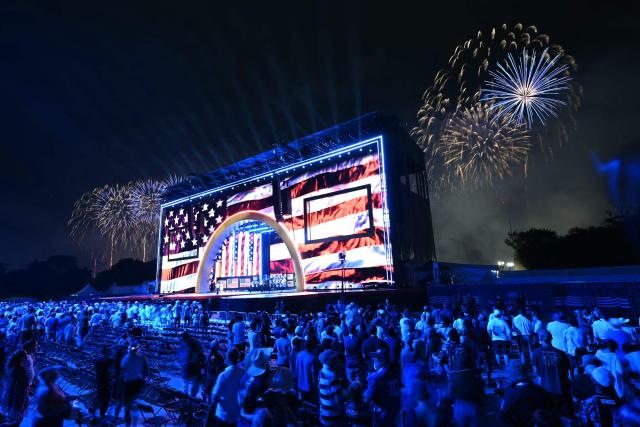 A fireworks display is seen during the "Salute to America" Independence Day celebration on the National Mall in Washington, DC, in the early morning hours of July 5, 2026. The nation is marking the 250th anniversary of the United States Declaration of Indpendence. (Photo by Kent NISHIMURA / AFP)