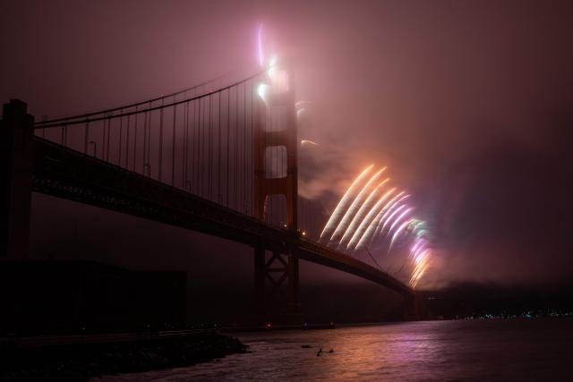 Fireworks illuminate the Golden Gate Bridge during celebrations marking the 250th anniversary of US Independence Day in San Francisco, California on July 4, 2026. (Photo by Karl Mondon / AFP)