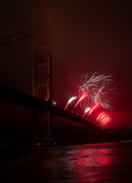 Fireworks illuminate the Golden Gate Bridge during celebrations marking the 250th anniversary of US Independence Day in San Francisco, California on July 4, 2026. (Photo by Karl Mondon / AFP)