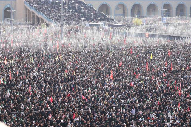 Mourners gather at the Grand Mosalla to pray for Iran's slain supreme leader Ayatollah Ali Khamenei during the second day of funeral ceremonies in Tehran on July 5, 2026. Prayers were held July 5 over the casket of Iran's late supreme leader Ali Khamenei, the second day of funeral ceremonies that have drawn huge crowds to pay their final respects in Tehran. Khamenei ruled the Islamic republic from 1989 until he was killed aged 86 in an airstrike on the first day of the US-Israeli war with Iran on February 28. (Photo by ATTA KENARE / AFP) / 
