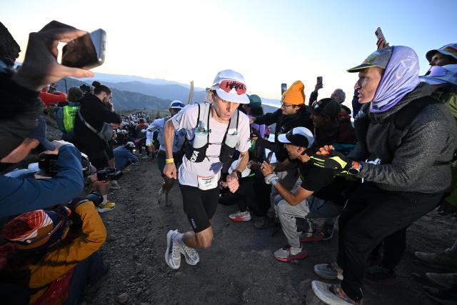 (FILES) Competitor Vincent Bouillard of France powers uphill in the first five miles of the 100-mile Western States Endurance Run in Olympic Valley, California, on June 28, 2025. Revealed by his success at the UTMB in 2024, Vincent Bouillard became, on 28 June 2026, the first French trail runner to win the Western States 100, another benchmark ultra-race in California, though he insists that "the competitive spirit" does not come naturally to him. (Photo by Robyn Beck / AFP)