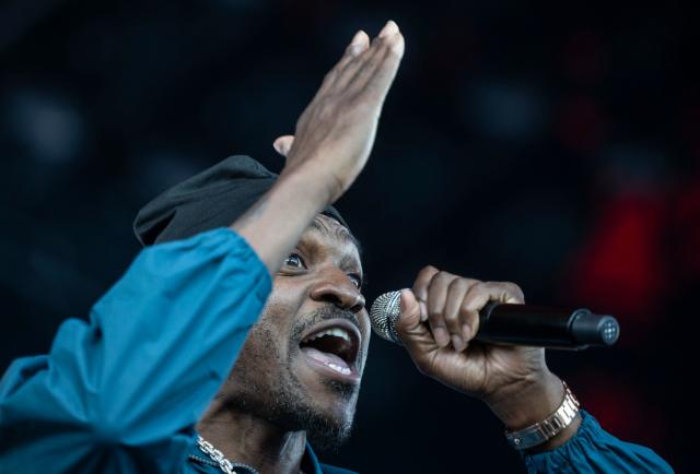 Rapper Pusha T of US duo Clipse performs on the Orange Stage at the Roskilde Festival in Roskilde, Denmark on July 4, 2026. (Photo by Torben Christensen / Ritzau Scanpix / AFP) / Denmark OUT