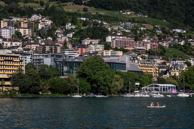 This photograph shows the Montreux Music and Convention Centre (2M2C) multi-purpose complex that host the annual Montreux Jazz Festival, in Montreux, on July 4, 2026. (Photo by Fabrice COFFRINI / AFP)