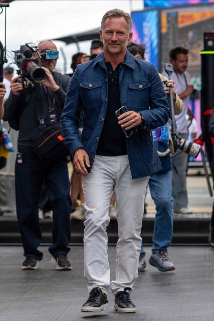 Former Red Bull Racing team principal Christian Horner arrives in the paddock ahead of the Formula One British Grand Prix at the Silverstone motor racing circuit in Silverstone, central England, on July 5, 2026. (Photo by Ben STANSALL / AFP)
