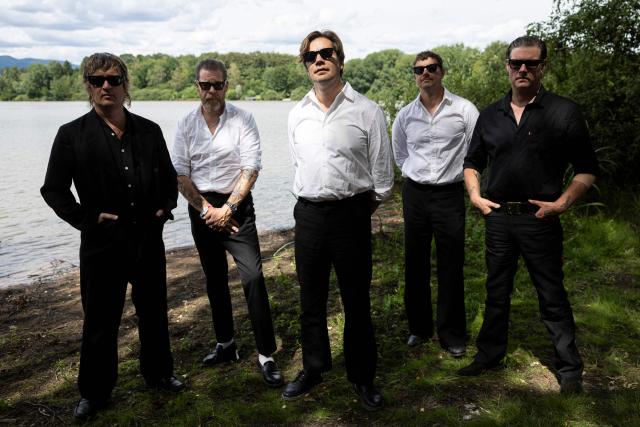 (From L) Bassist The Johan and Only, guitarist Vigilante Carlstroem, singer Howlin’ Pelle Almqvist, guitarist Niklas Almqvist and drummer Chris Dangerous of Swedish garage punk band The Hives pose for a photograph on the last day of the 36th edition of the Eurockeennes de Belfort music festival, in Sermamagny, eastern France on July 5, 2026. (Photo by ROMEO BOETZLE / AFP)