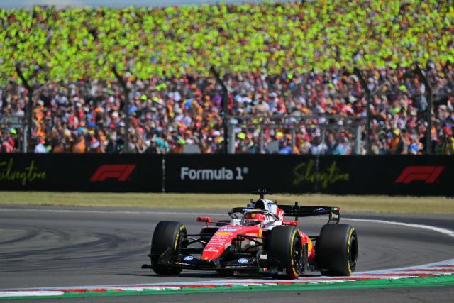 Ferrari's Monegasque driver Charles Leclerc drives during the Formula One British Grand Prix at the Silverstone motor racing circuit in Silverstone, central England, on July 5, 2026. (Photo by Andrej ISAKOVIC / AFP)