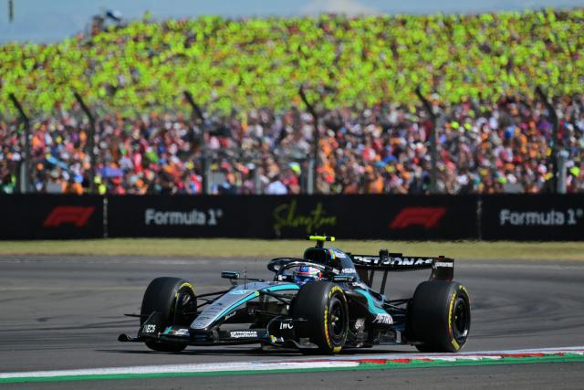 Mercedes' Italian driver Kimi Antonelli drives during the Formula One British Grand Prix at the Silverstone motor racing circuit in Silverstone, central England, on July 5, 2026. (Photo by Andrej ISAKOVIC / AFP)