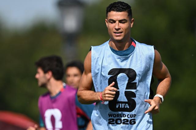Portugal's forward #07 Cristiano Ronaldo arrives to take part in an MD-1 training session at the Southern Methodist University (SMU) in University Park, Texas on July 5, 2026, on the eve of the 2026 World Cup round of 16 football match between Portugal and Spain. (Photo by Paul ELLIS / AFP)