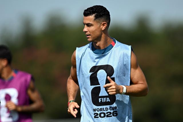 Portugal's forward #07 Cristiano Ronaldo arrives to take part in an MD-1 training session at the Southern Methodist University (SMU) in University Park, Texas on July 5, 2026, on the eve of the 2026 World Cup round of 16 football match between Portugal and Spain. (Photo by Paul ELLIS / AFP)