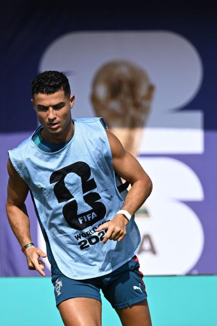 Portugal's forward #07 Cristiano Ronaldo arrives to take part in an MD-1 training session at the Southern Methodist University (SMU) in University Park, Texas on July 5, 2026, on the eve of the 2026 World Cup round of 16 football match between Portugal and Spain. (Photo by Paul ELLIS / AFP)