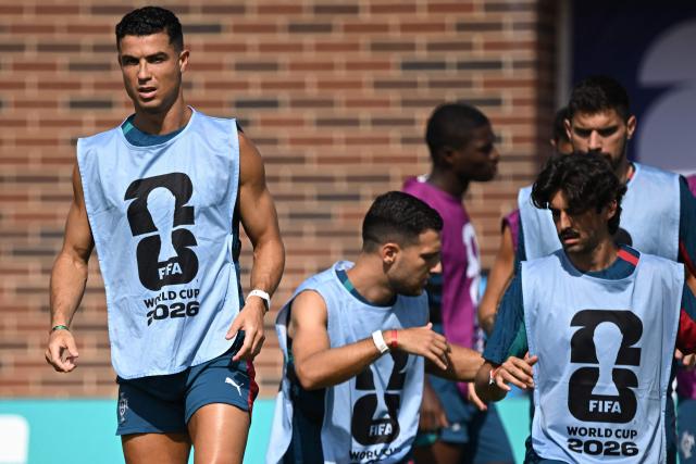 Portugal's forward #07 Cristiano Ronaldo arrives to take part in an MD-1 training session at the Southern Methodist University (SMU) in University Park, Texas on July 5, 2026, on the eve of the 2026 World Cup round of 16 football match between Portugal and Spain. (Photo by Paul ELLIS / AFP)