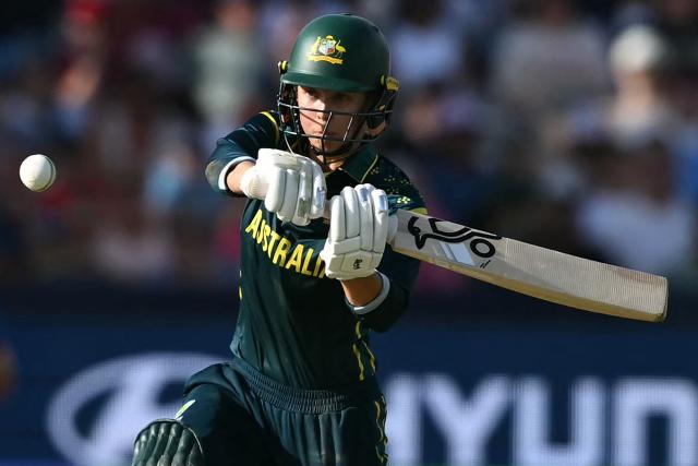 Australia's Phoebe Litchfield hits a boundary during the ICC Women's T20 cricket world cup 2026 final between Australia and England, at Lord's in London on July 5, 2026. (Photo by JUSTIN TALLIS / AFP)