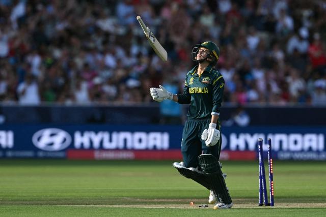 Australia's Phoebe Litchfield reacts after losing her wicket during the ICC Women's T20 cricket world cup 2026 final between Australia and England, at Lord's in London on July 5, 2026. (Photo by JUSTIN TALLIS / AFP)