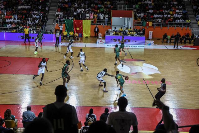 General view of the basketball game between Cameroon and South Sudan played on the third day of the African qualifying for the 2027 Men's Basketball World Cup in Qatar, in Douala on July 5, 2026. (Photo by Daniel BELOUMOU OLOMO / AFP)