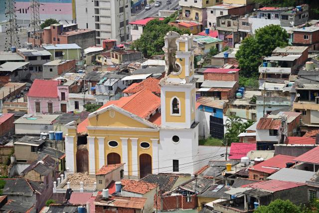 View of the damaged church of La Guaira, Venezuela, on July 5, 2026, following the June 24 twin earthquakes. The devastating earthquakes that struck Venezuela eleven days ago have now claimed nearly 3,000 lives, according to the latest figures released on July 4, 2026, as foreign rescue teams wind down their operations to find survivors. (Photo by MARTIN BERNETTI / AFP)