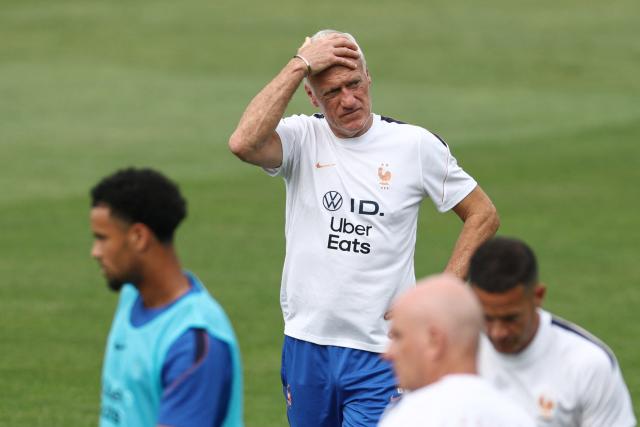 France's head coach Didier Deschamps takes part a training session at Bentley University in Waltham, near Boston, on July 5, 2026, during the 2026 World Cup football tournament. (Photo by FRANCK FIFE / AFP)