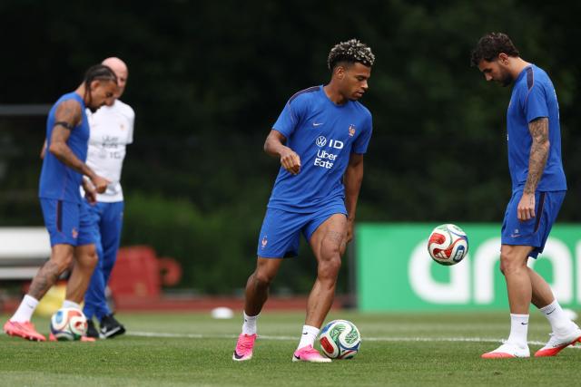 France's forward #20 Desire Doue takes part a training session at Bentley University in Waltham, near Boston, on July 5, 2026, during the 2026 World Cup football tournament. (Photo by FRANCK FIFE / AFP)