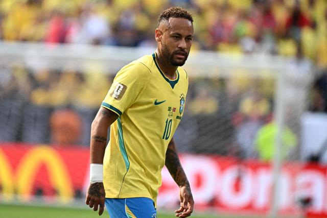 Brazil's forward #10 Neymar reacts during the 2026 World Cup round of 16 football match between Brazil and Norway at the New York/New Jersey Stadium in East Rutherford on July 5, 2026.  (Photo by Jewel SAMAD / AFP)