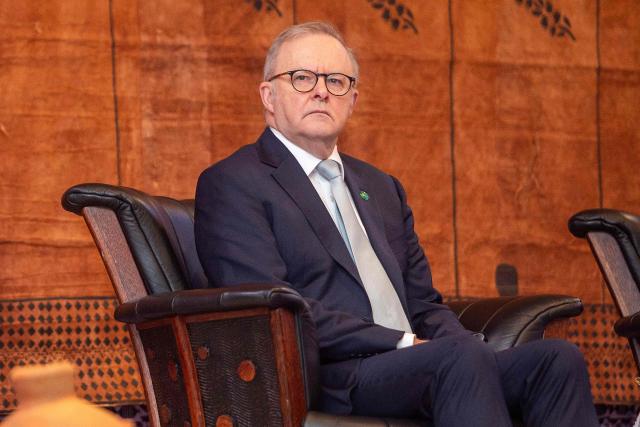 Australian Prime Minister Anthony Albanese attends a welcome ceremony at the Grand Pacific Hotel in Suva on July 6, 2026. (Photo by Leon LORD / AFP)