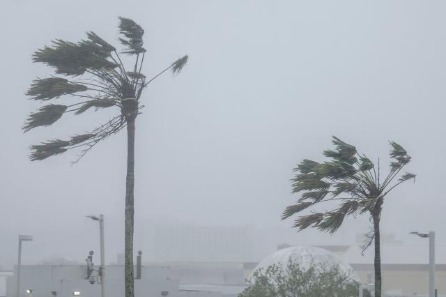 Strong wind brought by Super Typhoon Bavi hits Guam on July 6, 2026. (Photo by Yuichi YAMAZAKI / AFP)