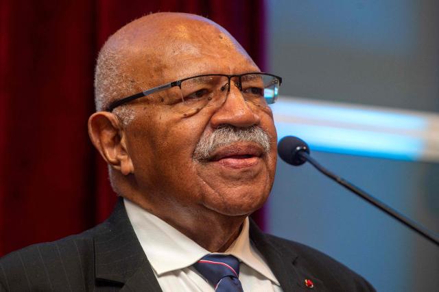 Fiji's Prime Minister Sitiveni Rabuka speaks during a joint press conference with Australian Prime Minister Anthony Albanese at the Grand Pacific Hotel in Suva on July 6, 2026. Australia signed a new defence alliance with Fiji on July 6, bolstering ties with its South Pacific island neighbor as it seeks to outmanoeuvre China in the region. (Photo by Leon LORD / AFP)