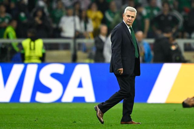Mexico's head coach Javier Aguirre reacts after losing the 2026 World Cup round of 16 football match between Mexico and England at the Mexico City Stadium in Mexico City on July 5, 2026.  (Photo by Alfredo ESTRELLA / AFP)