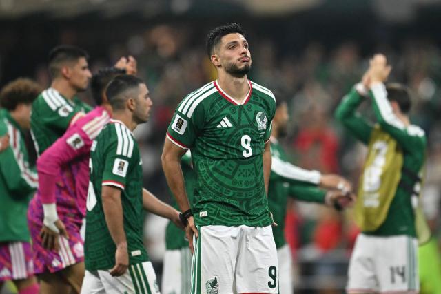 Mexico's forward #09 Raul Jimenez reacts after losing the 2026 World Cup round of 16 football match between Mexico and England at the Mexico City Stadium in Mexico City on July 5, 2026.  (Photo by Yuri CORTEZ / AFP)