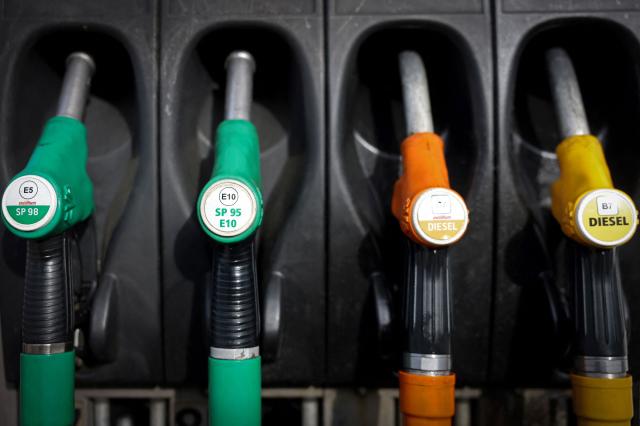 (FILES) A photograph taken on May 8, 2026 shows petrol pumps dispensing E10, SP98 and diesel at a petrol station in Montelimar, south eastern France. Fuel tax revenues fell by 80 million euros over the first six months of 2026 compared with the same period in 2025, Public Accounts Minister David Amiel said on July 6, 2026 on RTL radio. (Photo by Alex MARTIN / AFP)