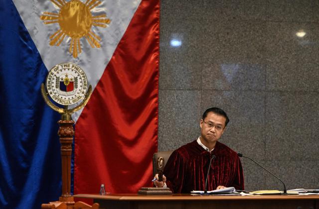 Philippine Senate President Sherwin Gatchalian looks on during the start of the impeachment trial of Philippine Vice President Sara Duterte at the Philippine Senate in Pasay, Metro Manila on July 6, 2026. The Philippine Senate opened Vice President Sara Duterte's impeachment trial on July 6, with her political career -- and a planned 2028 presidential run -- in the balance. (Photo by NOEL CELIS / POOL / AFP)
