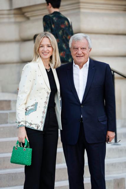 French fashion house Dior's head and and Executive Vice-President of Louis Vuitton Delphine Arnault (L) and Member of LVMH’s Executive Committee Sidney Toledano (R) arrive for the Schiaparelli Women Haute Couture Fall/Winter 2026-2027 collection as part of the Paris Fashion Week, in Paris, on July 6, 2026. (Photo by GEOFFROY VAN DER HASSELT / AFP)