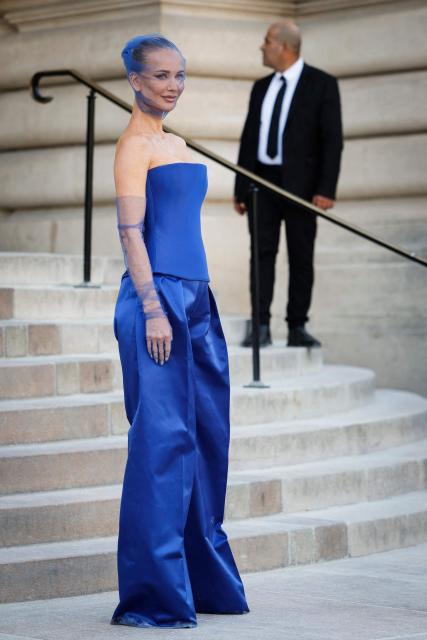 Russian model and actress Tatiana Korsakova arrives for the Schiaparelli Women Haute Couture Fall/Winter 2026-2027 collection as part of the Paris Fashion Week, in Paris, on July 6, 2026. (Photo by GEOFFROY VAN DER HASSELT / AFP)