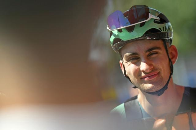 Decathlon CMA CGM Team's French rider Paul Seixas awaits the start of the 3rd stage of the 113th edition of the Tour de France cycling race, 196 km between Granollers and Les Angles in southern France, on July 6, 2026. (Photo by Loic VENANCE / AFP)