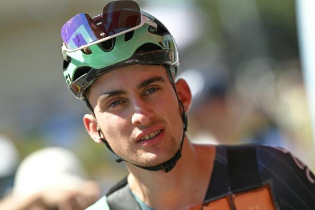 Decathlon CMA CGM Team's French rider Paul Seixas awaits the start of the 3rd stage of the 113th edition of the Tour de France cycling race, 196 km between Granollers and Les Angles in southern France, on July 6, 2026. (Photo by Loic VENANCE / AFP)