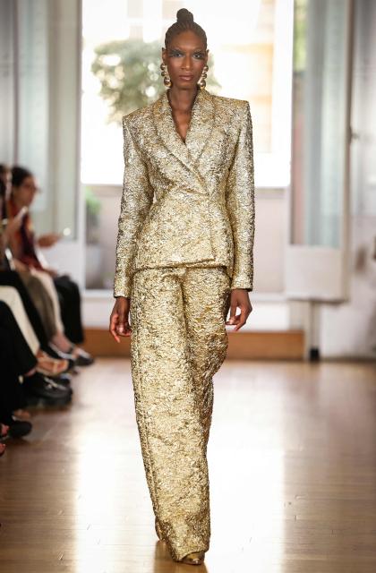A model presents a creation by Imane Ayissi for the Women Haute Couture Fall/Winter 2026-2027 collection as part of the Paris Fashion Week, in Paris, on July 6, 2026. (Photo by Thomas SAMSON / AFP)