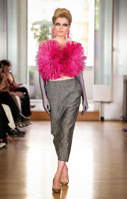 A model presents a creation by Imane Ayissi for the Women Haute Couture Fall/Winter 2026-2027 collection as part of the Paris Fashion Week, in Paris, on July 6, 2026. (Photo by Thomas SAMSON / AFP)