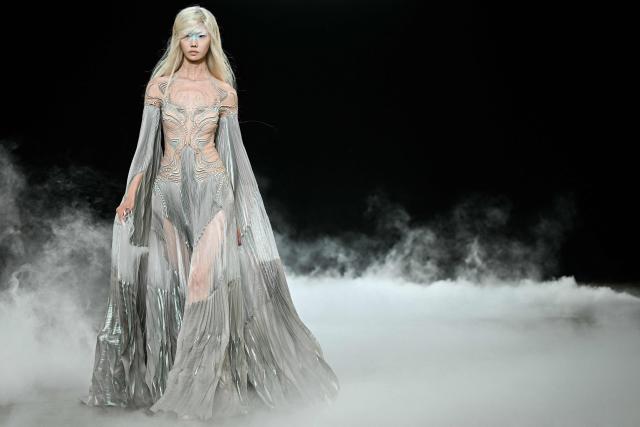 Model Sijia Kang presents a creation by Iris Van Herpen for the Women Haute Couture Fall/Winter 2026-2027 collection as part of the Paris Fashion Week, in Paris, on July 6, 2026. (Photo by Blanca CRUZ / AFP)