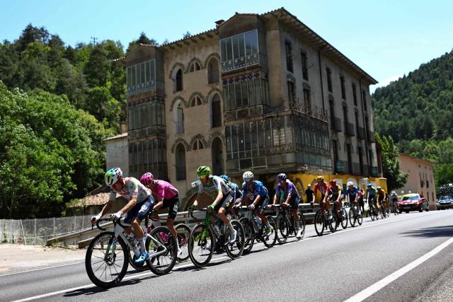 TotalEnergies team's French rider Matteo Vercher leads a breakaway during the 3rd stage of the 113th edition of the Tour de France cycling race, 195,9 km between Granollers in Spain and Les Angles in southern France, on July 6, 2026. (Photo by Anne-Christine POUJOULAT / AFP)