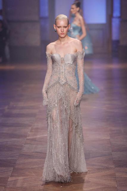 A model presents a creation by Georges Hobeika for the Women Haute Couture Fall/Winter 2026-2027 collection as part of the Paris Fashion Week, in Paris, on July 6, 2026. (Photo by GEOFFROY VAN DER HASSELT / AFP)