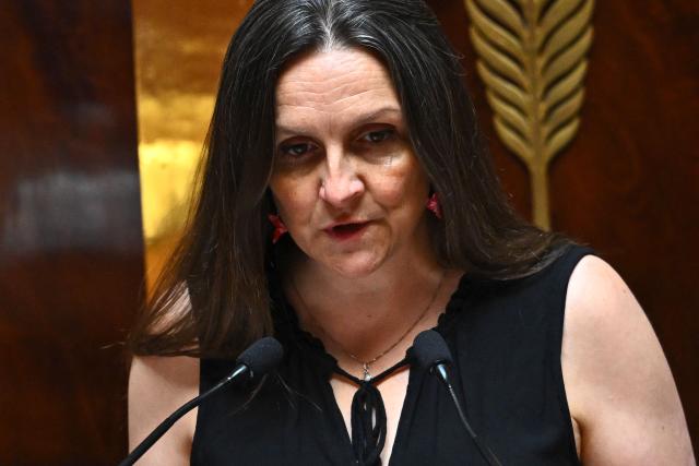La France Insoumise - Nouveau Front Populaire's MP Anne Stambach-Terrenoir speaks during a voting session on a no-confidence motion tabled by France's ecologist party Les Ecologistes at the National Assembly, France's lower house of parliament in Paris on July 6, 2026. (Photo by JULIEN DE ROSA / AFP)