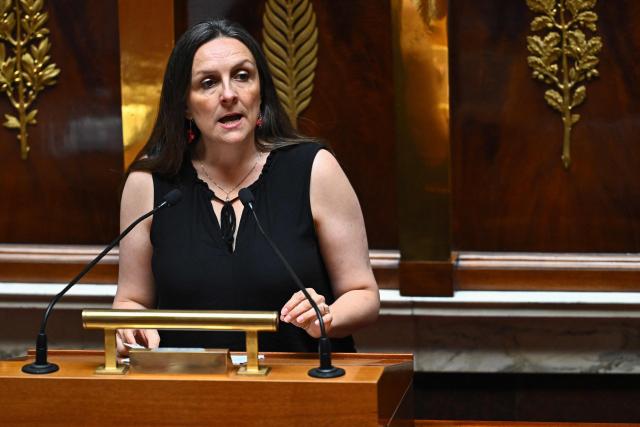 La France Insoumise - Nouveau Front Populaire's MP Anne Stambach-Terrenoir speaks during a voting session on a no-confidence motion tabled by France's ecologist party Les Ecologistes at the National Assembly, France's lower house of parliament in Paris on July 6, 2026. (Photo by JULIEN DE ROSA / AFP)