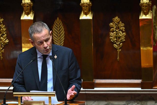 Droite Republicaine's MP Eric Liegon speaks during a voting session on a no-confidence motion tabled by France's ecologist party Les Ecologistes at the National Assembly, France's lower house of parliament in Paris on July 6, 2026. (Photo by JULIEN DE ROSA / AFP)