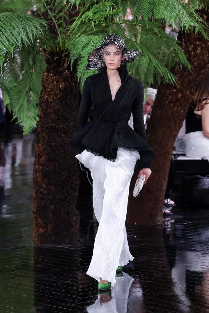 US model Betsy Gaghan presents a creation for Christian Dior for the Women Haute Couture Fall/Winter 2026-2027 collection as part of the Paris Fashion Week, in Paris, on July 6, 2026. (Photo by Kenzo TRIBOUILLARD / AFP)