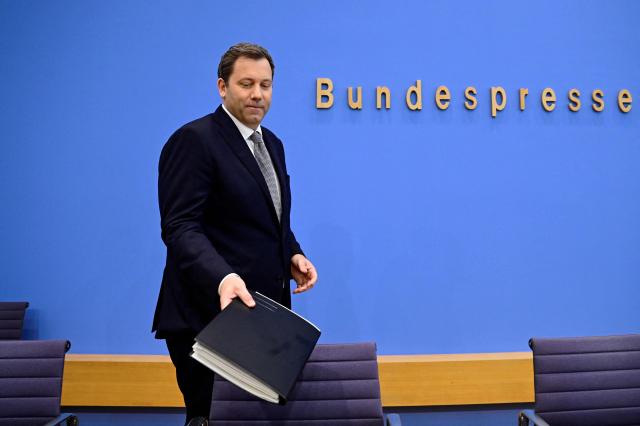 German Finance Minister and Vice Chancellor Lars Klingbeil arrives to address a press conference to present the government's draft of the 2027 federal budget and financial plan through 2030, in Berlin on July 6, 2026. (Photo by John MACDOUGALL / AFP)