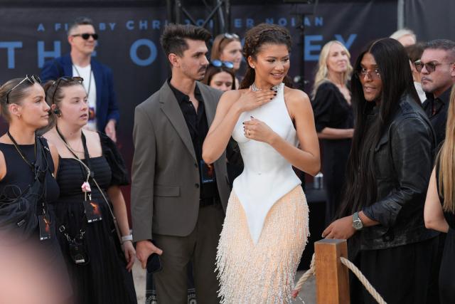 US actress Zendaya (C) arrives to attend the world premiere of the film 'The Odyssey' in London on July 6, 2026. (Photo by CARLOS JASSO / AFP)
