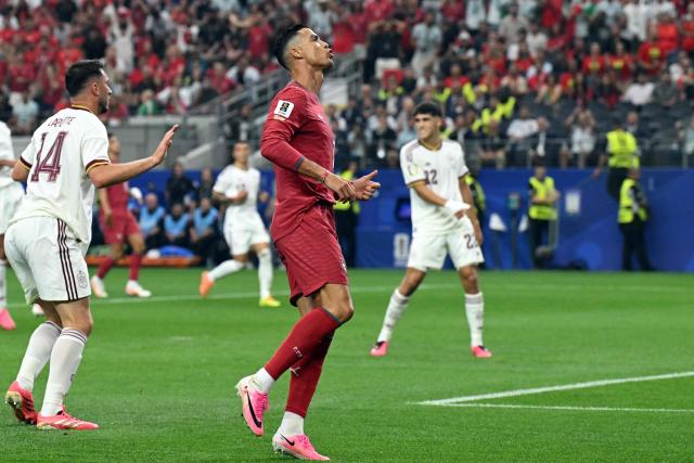 Portugal's forward #07 Cristiano Ronaldo reacts during the 2026 World Cup round of 16 football match between Portugal and Spain at the Dallas Stadium in Arlington on July 6, 2026. (Photo by RONALDO SCHEMIDT / AFP)