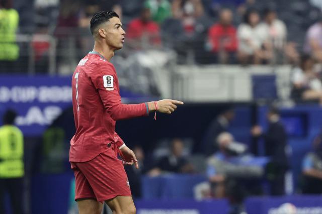 Portugal's forward #07 Cristiano Ronaldo gestures during the 2026 World Cup round of 16 football match between Portugal and Spain at the Dallas Stadium in Arlington on July 6, 2026. (Photo by Aric Becker / AFP)