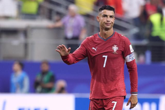 Portugal's forward #07 Cristiano Ronaldo reacts after losing the 2026 World Cup round of 16 football match between Portugal and Spain at the Dallas Stadium in Arlington on July 6, 2026. (Photo by Thomas COEX / AFP)